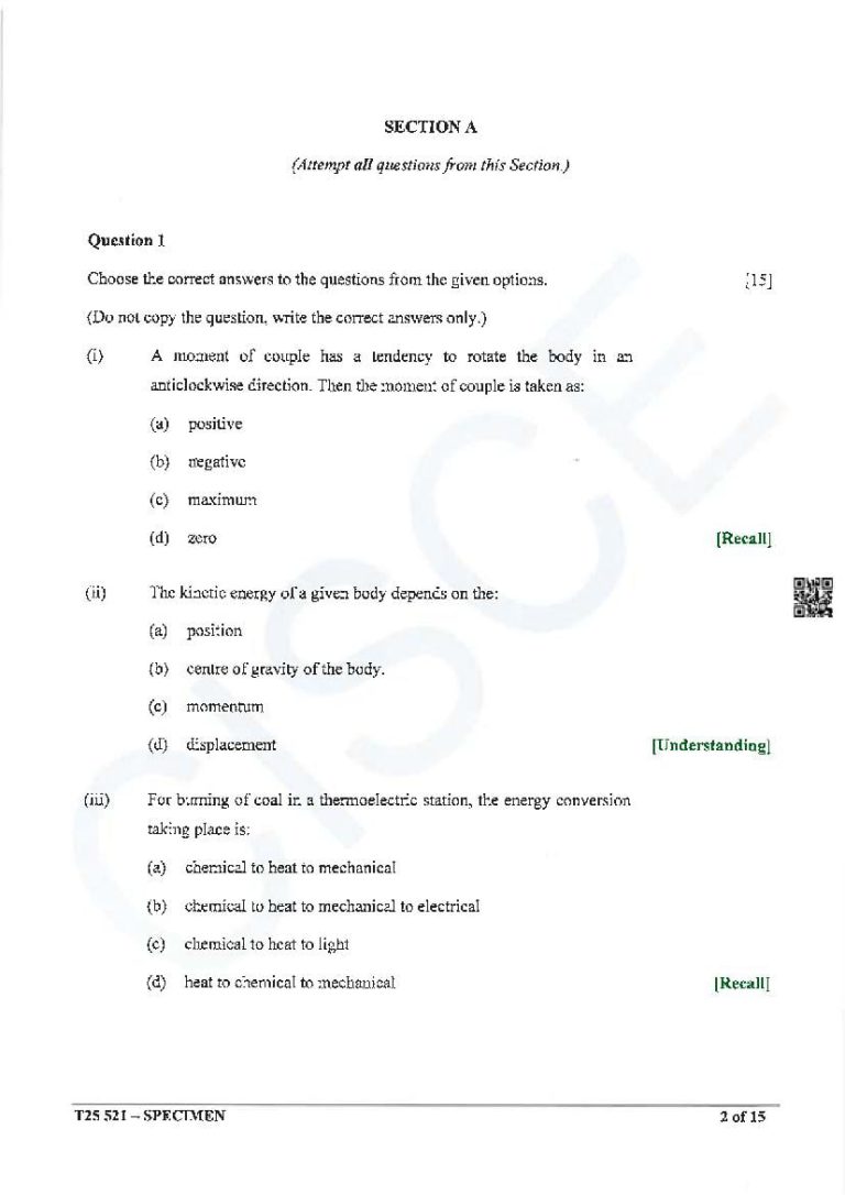 icse class 10th physics paper