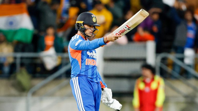 Abhishek Sharma in action during India's T20I series against New Zealand