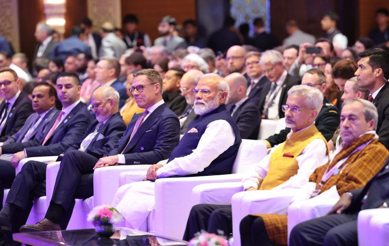 File photograph of Prime Minister Narendra Modi with Finland's President Alexander Stubb at the Raisina Dialogue in March 2026