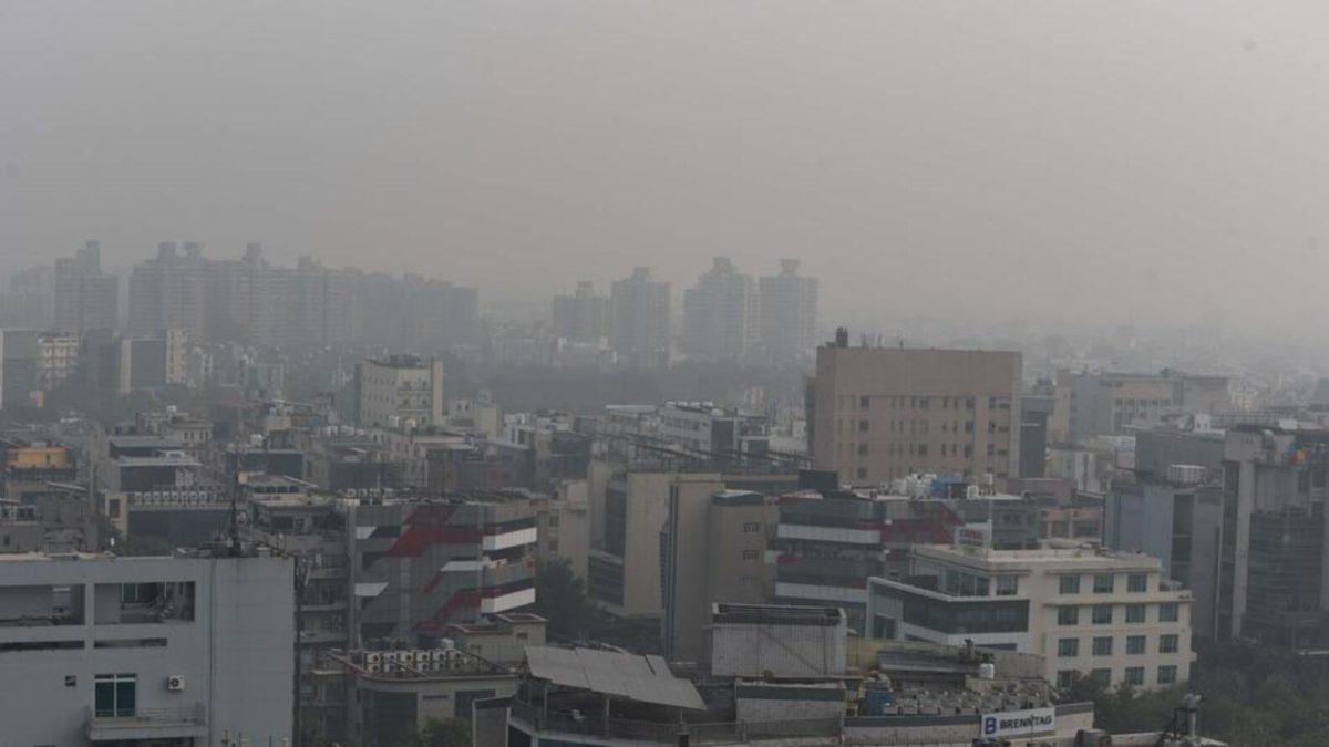 Haze and smog over Delhi's urban skyline