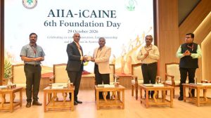 Officials at the sixth Foundation Day event of AIIA-iCAINE in New Delhi