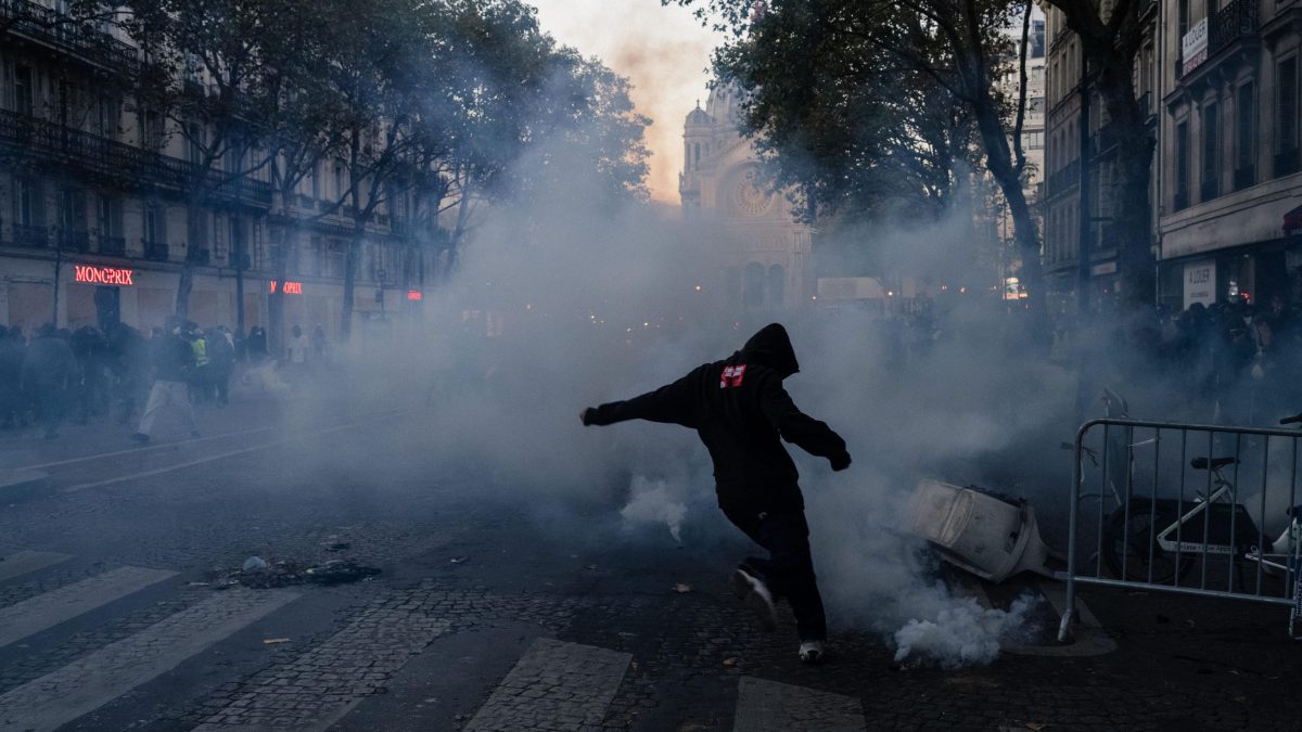 Street scene in France during public demonstrations
