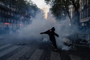 Street scene in France during public demonstrations