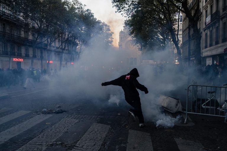 Street scene in France during public demonstrations