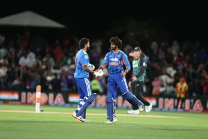 Tilak Varma and Nitish Kumar Reddy celebrate India's win over New Zealand in the second T20I on October 24, 2026