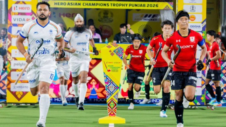India and Japan players during the 4-1 Asian Champions Trophy match in Jalandhar on 30 October 2026
