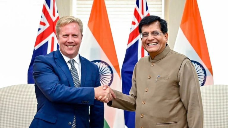 Indian Commerce Minister Piyush Goyal at the India–New Zealand trade agreement signing