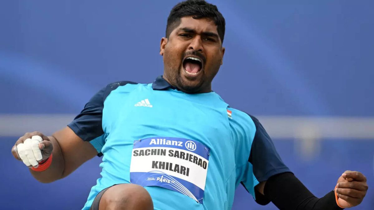 Indian para-athlete Sachin Sarjerao Khilari competing in shot put