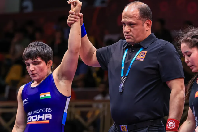 Illustrative Indian wrestling photograph; the athlete pictured is not identified as Manisha Bhanwala.