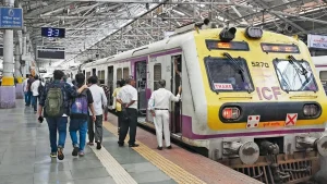 Mumbai suburban local train at a station; representative image.