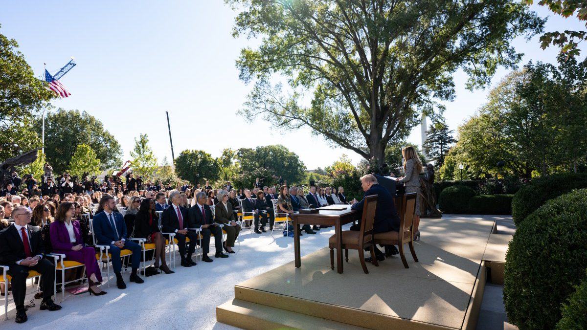 First Lady Melania Trump speaking at a White House event; official file photo, not an image of Oleshky